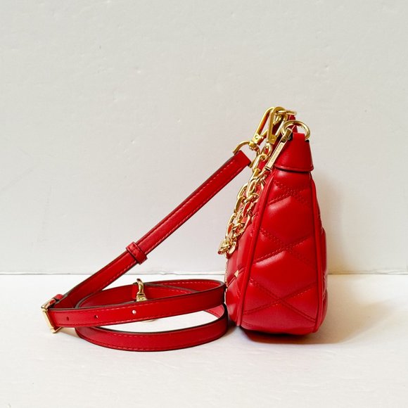 Michael Kors CORA XS MINI Shoulder Crossbody Bag Quilted Bright Red/Gold - Picture 5 of 14